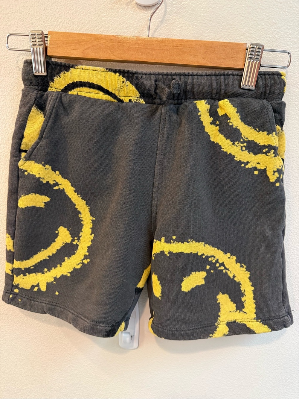 Boys 9-10 Gray Shorts with Yellow Smiley Face Casual Pull-On Style